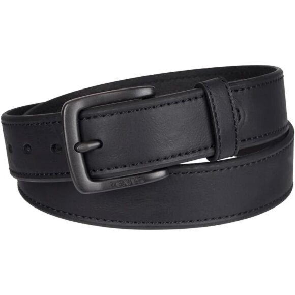 Mens Black Leather Belt Casual Jean Belt with Gunmetal Buckle Everyday Wear - Picture 2 of 7